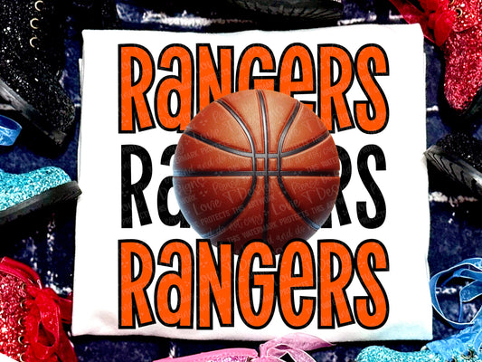 Rangers Basketball Faux Orange-Lovie T Designs