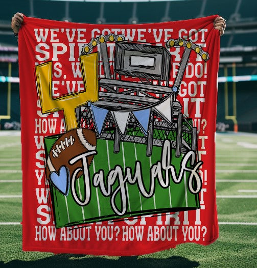 Red Back and Columbia Blue Jaguars-We've Got Spirit Football Blanket-Lovie T Designs