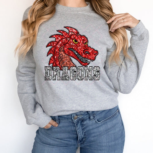Red Dragons Silver Sequin