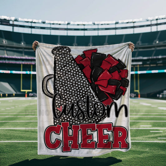 Red and Black Cheer Blanket Megaphone and Pom-Lovie T Designs