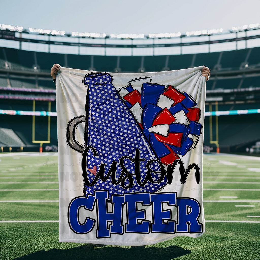 Red and Blue Cheer Blanket Megaphone and Pom-Lovie T Designs