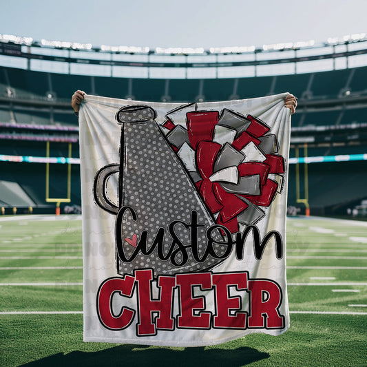 Red and Gray Cheer Blanket Megaphone and Pom-Lovie T Designs