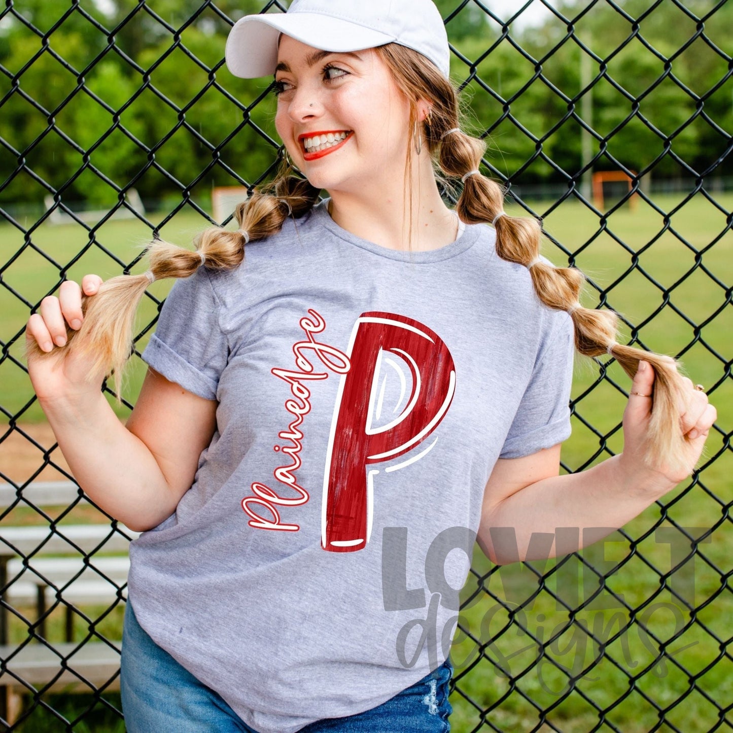 Red and White P Plainedge-Lovie T Designs