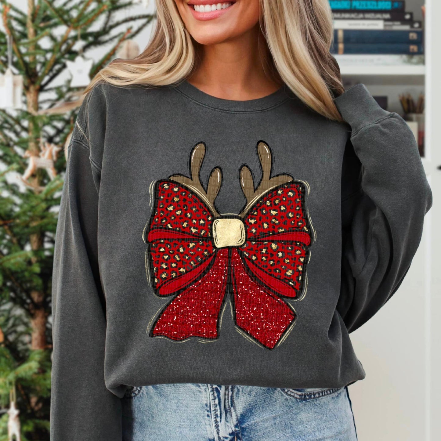 Reindeer Leopard Christmas Bow-Lovie T Designs