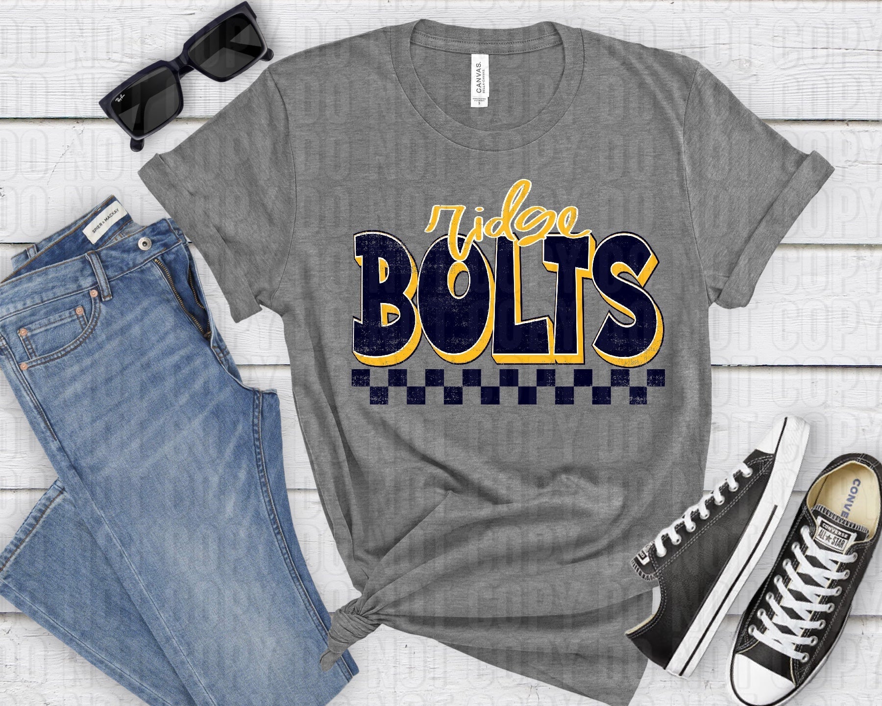 Ridge Bolts Gold Navy Grunge-Lovie T Designs