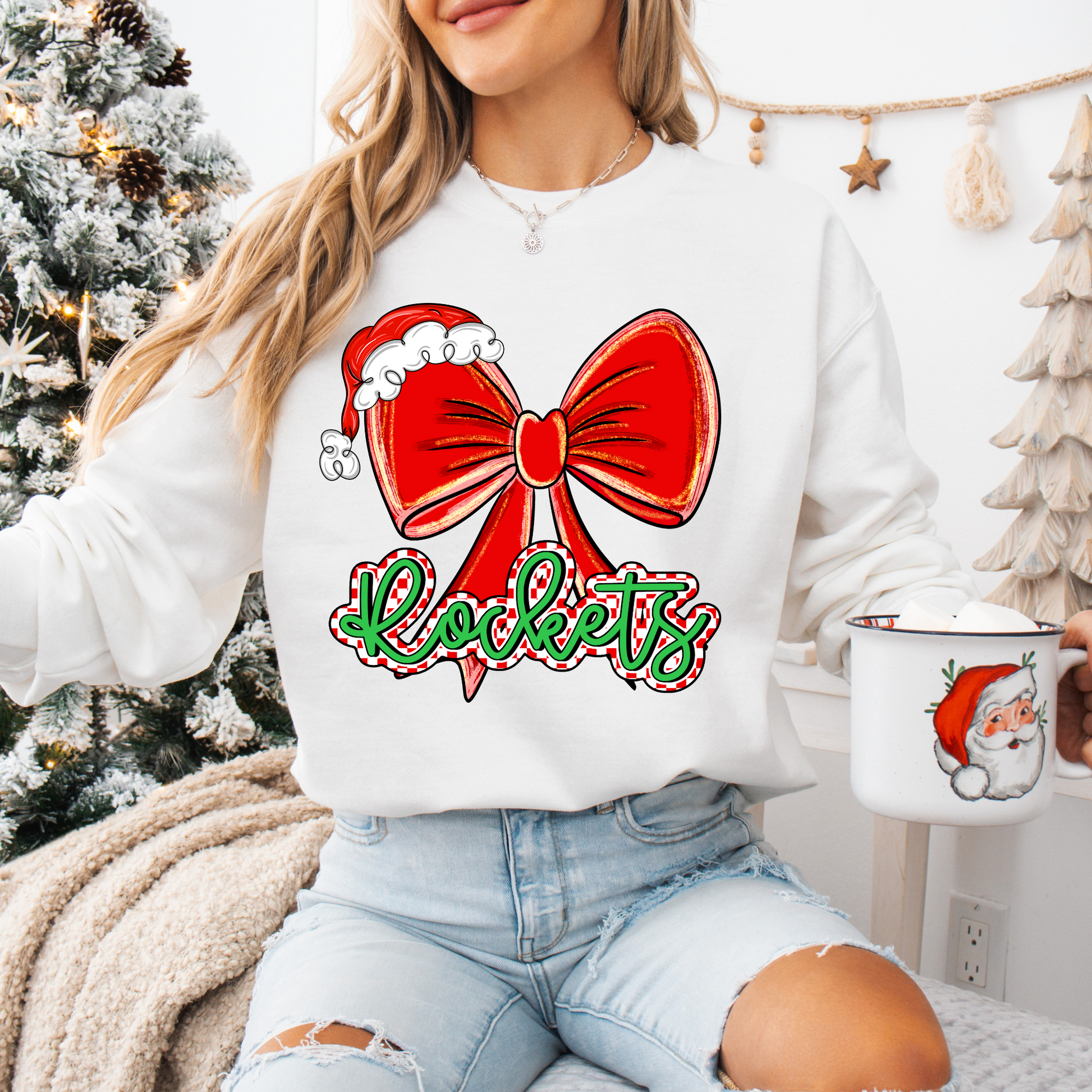 Rockets Christmas Checker Bow-[DTF Transfer]-Lovie T Designs