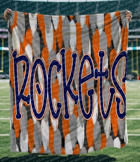 Rockets Funky Serif Orange and Navy Blanket-Lovie T Designs