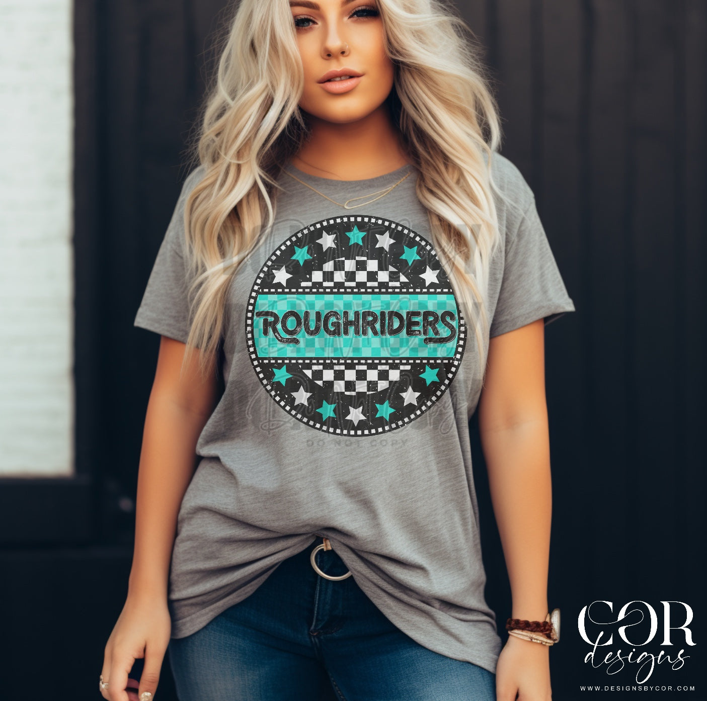 Roughriders Teal Green Checkered Stars Circle-Lovie T Designs