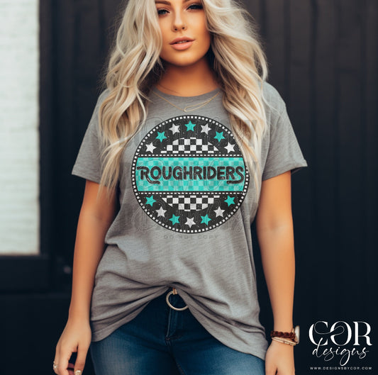 Roughriders Teal Green Checkered Stars Circle-Lovie T Designs