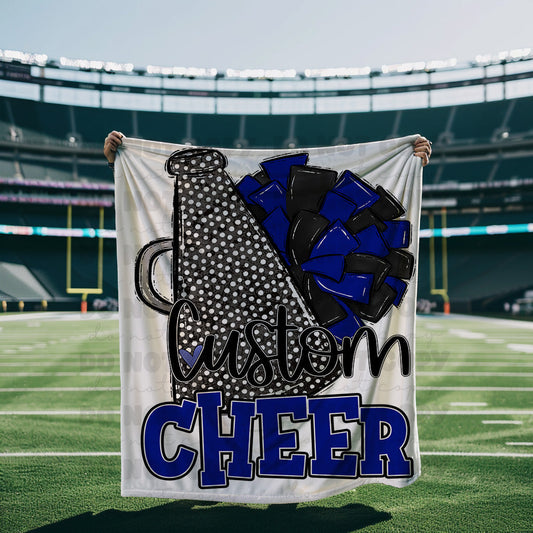 Royal and Black Cheer Blanket Megaphone and Pom-Lovie T Designs