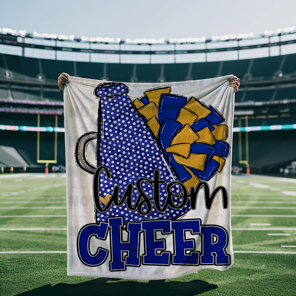 Royal and Gold Cheer Blanket Megaphone and Pom-Lovie T Designs