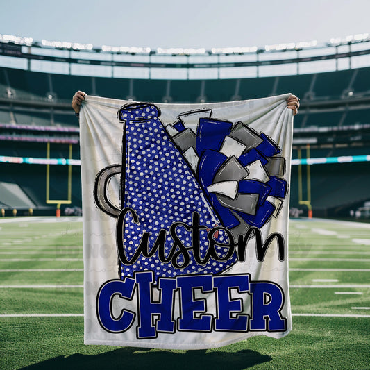 Royal and White Cheer Blanket Megaphone and Pom-Lovie T Designs