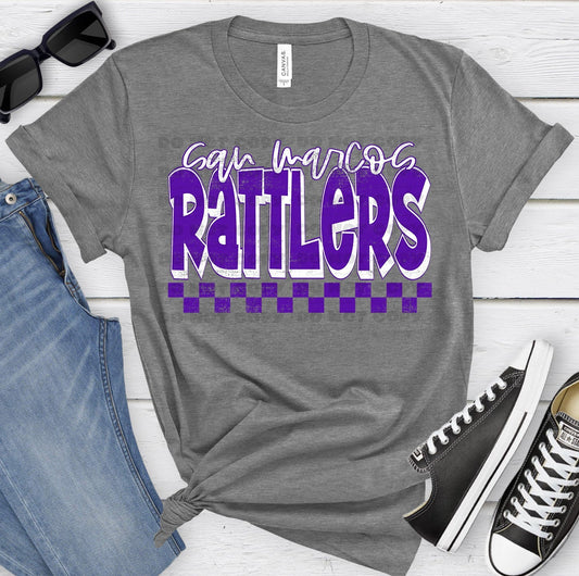 San Marcos Rattlers Purple White Grunge-Lovie T Designs