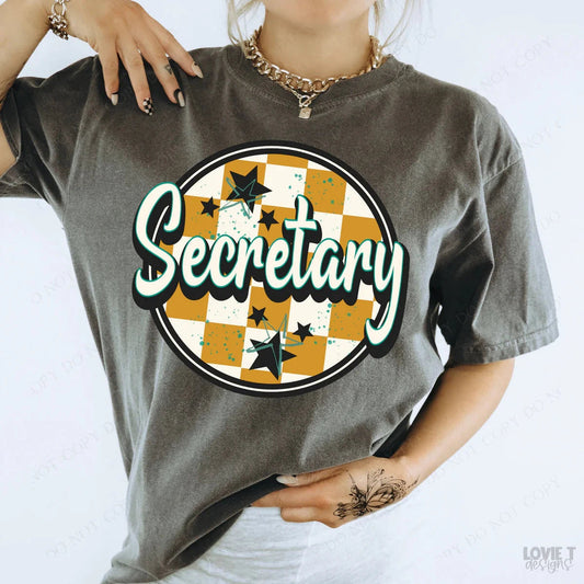 Secretary Mustard Checkered Circle-Lovie T Designs