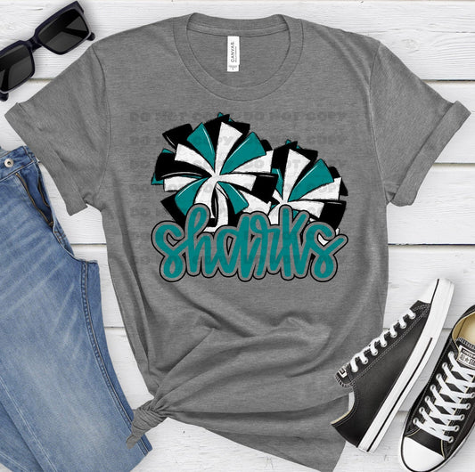 Sharks Teal Poms-Lovie T Designs