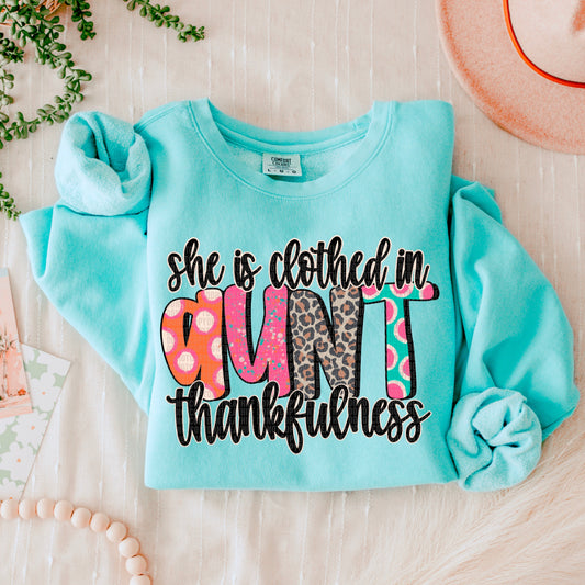 She Is Clothed In Thankfulness Aunt-Lovie T Designs