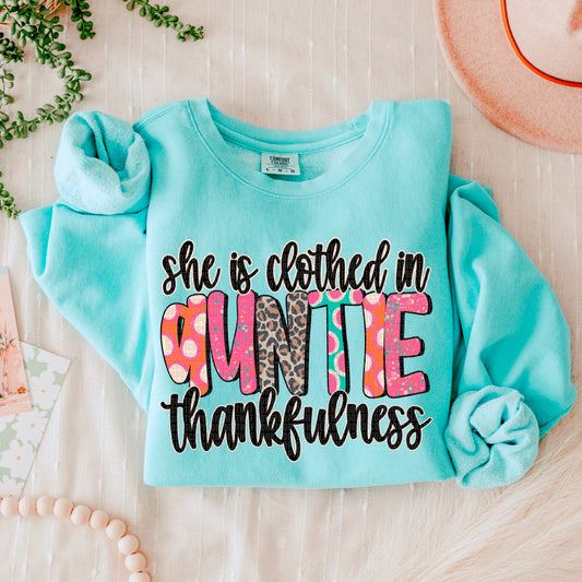 She Is Clothed In Thankfulness Auntie-Lovie T Designs