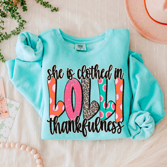 She Is Clothed In Thankfulness Lolli-Lovie T Designs