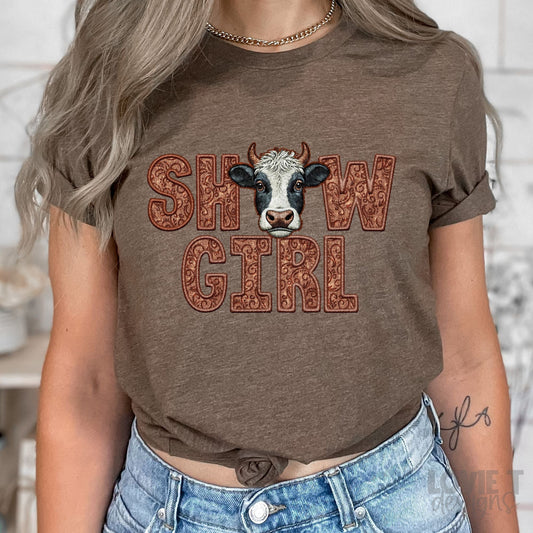 Show Girl Cow Faux Embroidery
