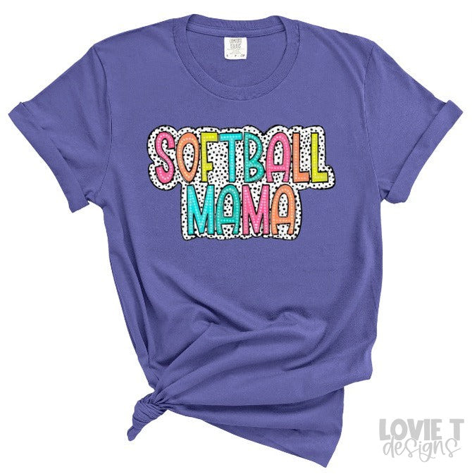 Softball Mama Bright Doodle Dalmatian Dots-Lovie T Designs