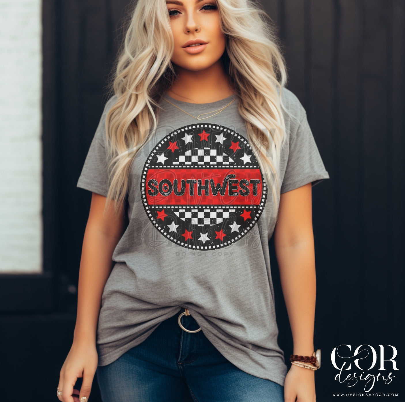 Southwest Red Checkered Stars Circle-Lovie T Designs