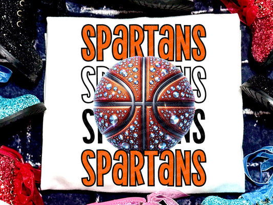 Spartans Basketball Faux Rhinestones Orange-Lovie T Designs