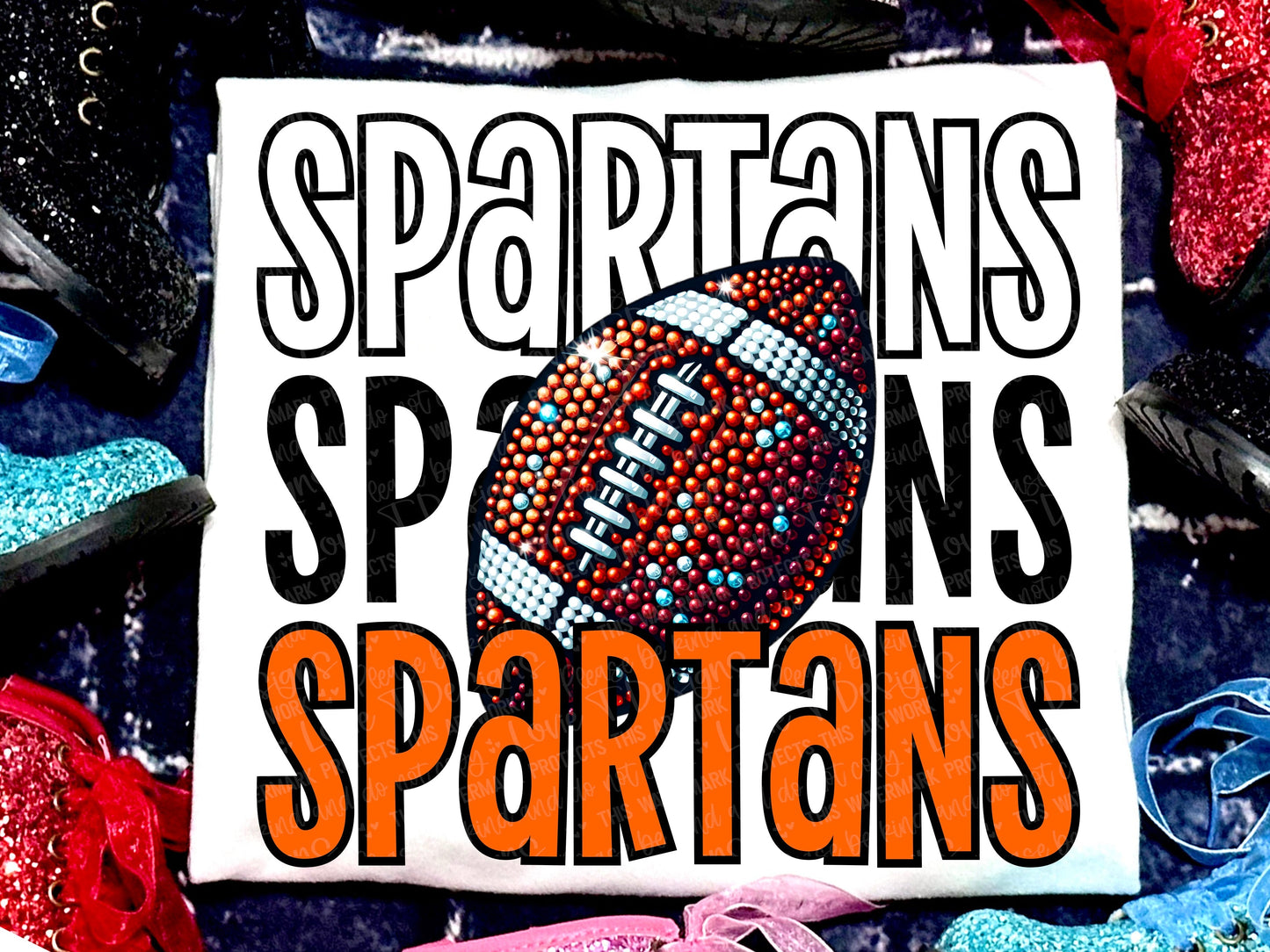 Spartans Football Faux Rhinestones Orange-Lovie T Designs