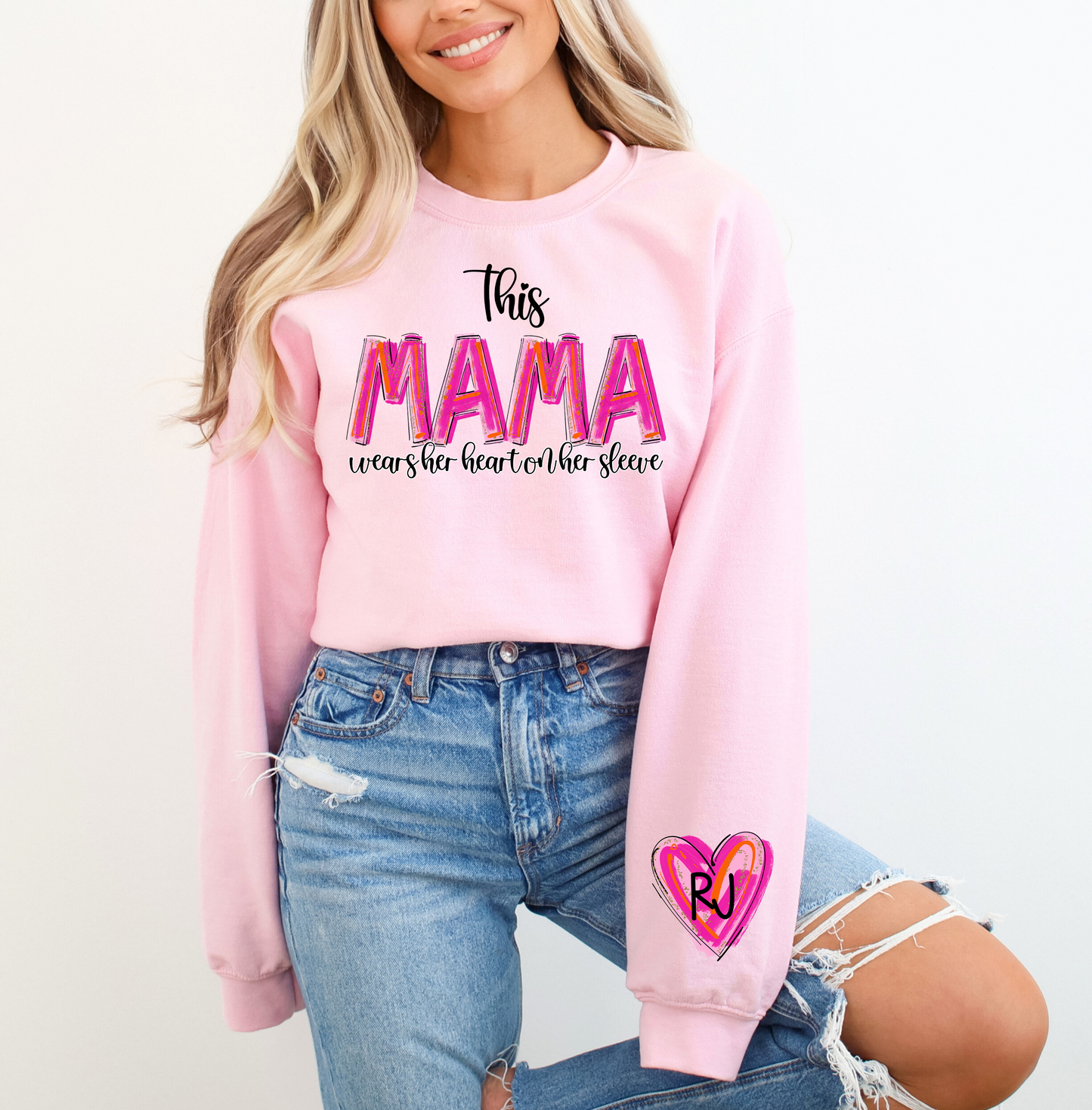 This Mama Wears Her Heart on Her Sleeve - Custom Names Accepted