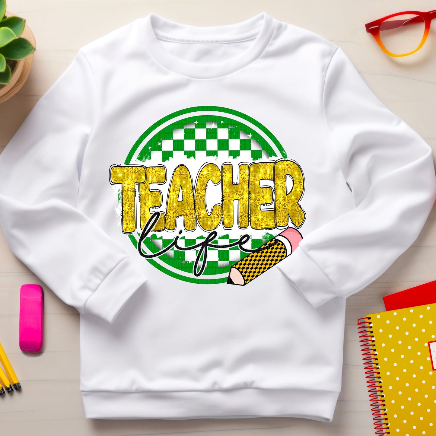 Teacher Life Green and Yellow-Lovie T Designs