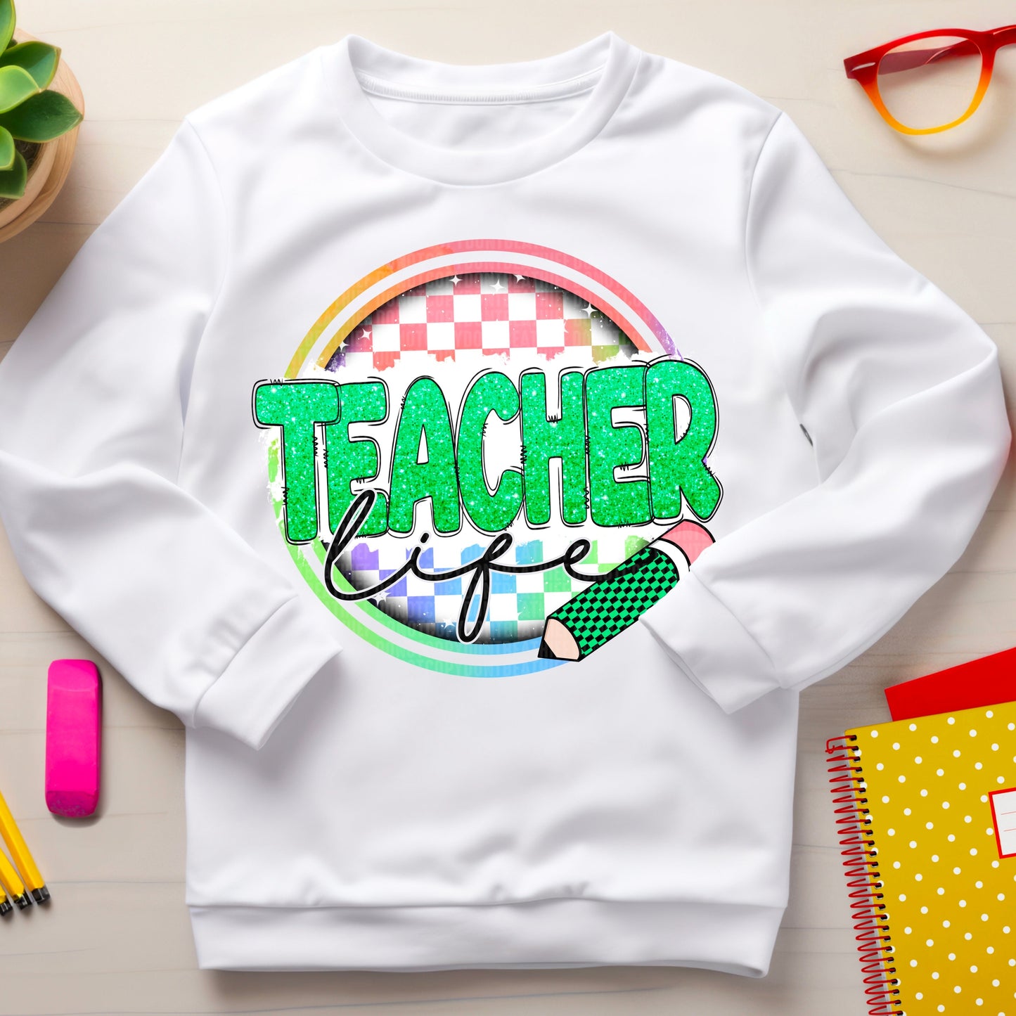 Teacher Life Multi Green-Lovie T Designs