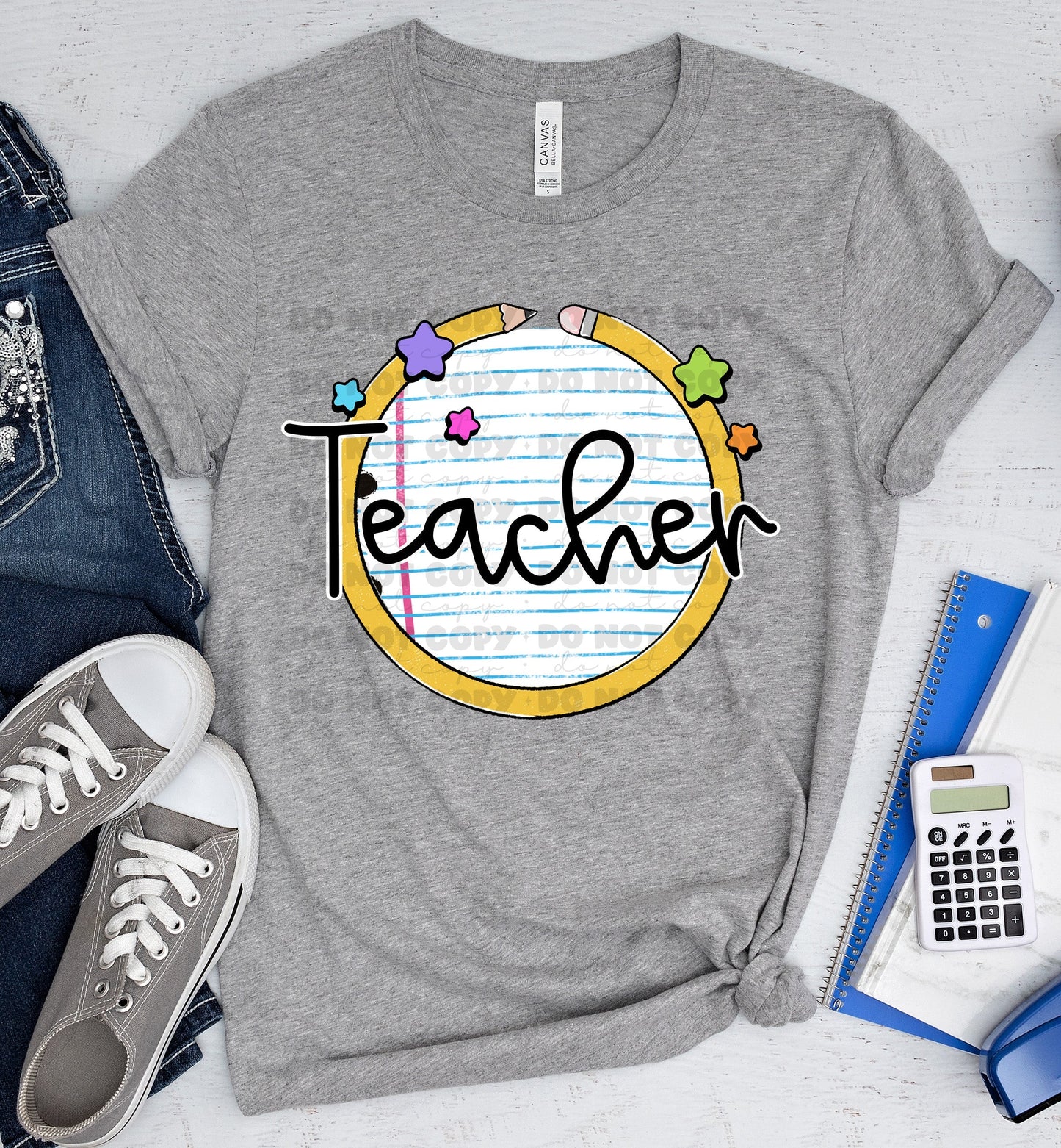 Teacher Script Paper and Pencil Circle-Lovie T Designs