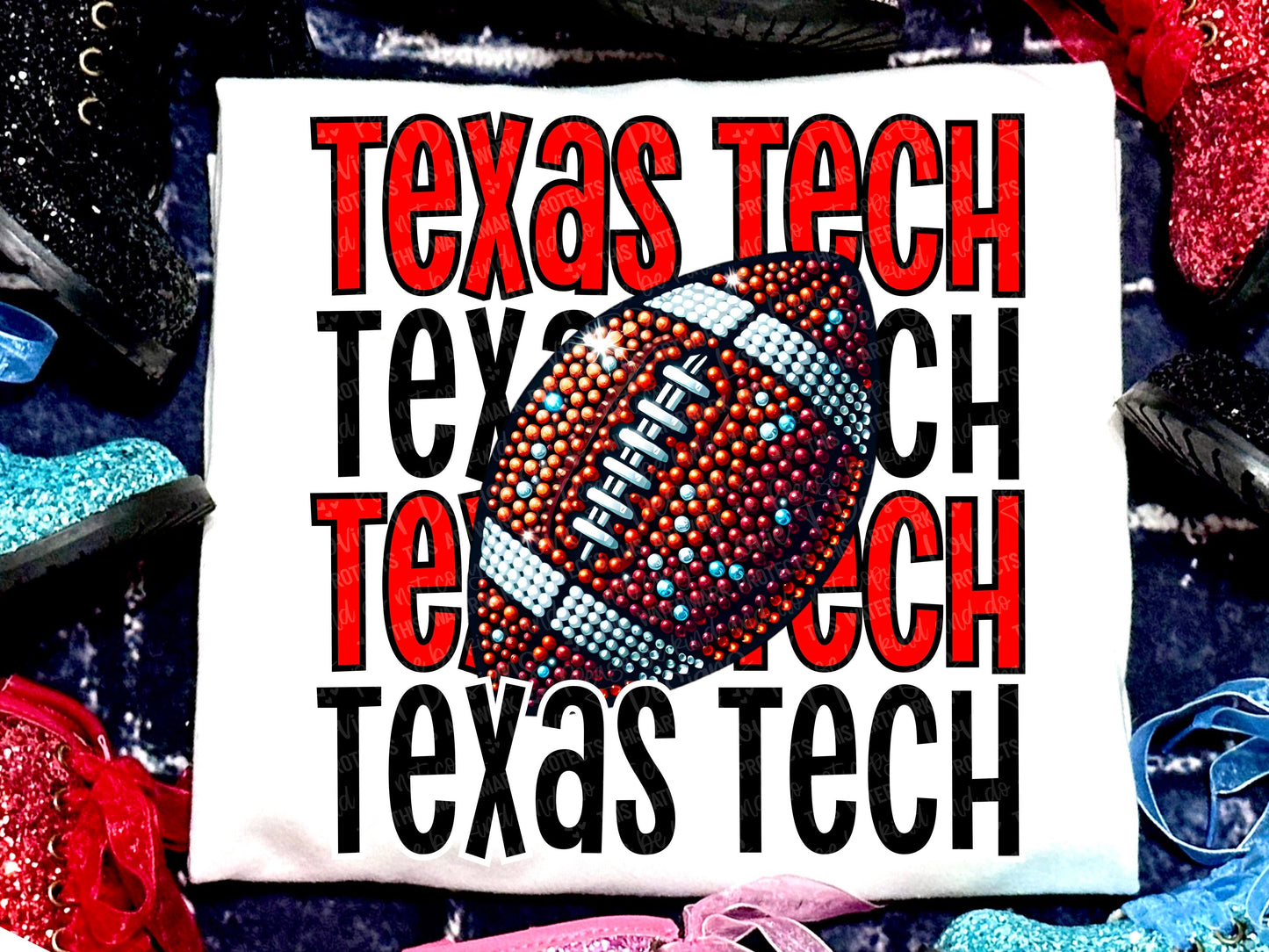 Texas Tech Football Faux Rhinestones Red-Lovie T Designs