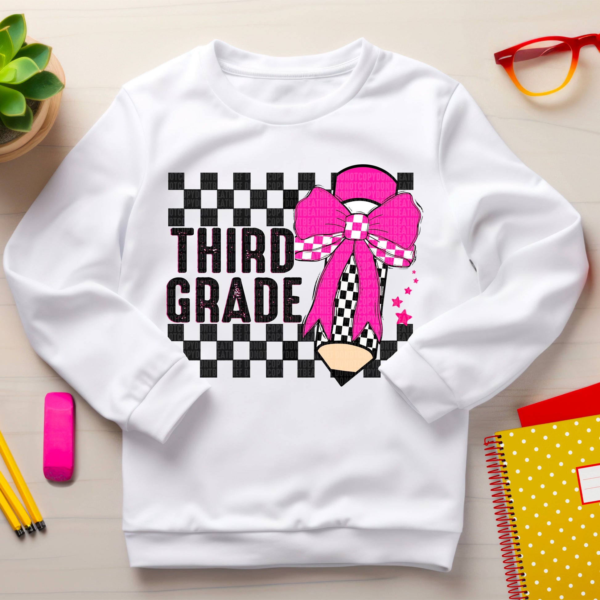 Third Grade Checkered School Grade-Lovie T Designs