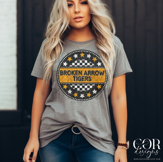 Tigers Broken Arrow Checkered Stars Circle-Lovie T Designs