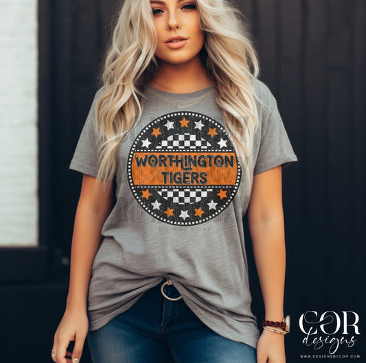 Tigers Worthington Checkered Stars Circle-Lovie T Designs