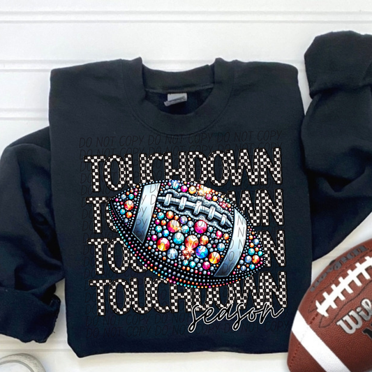 Touchdown Checker Bling Stacked Football-Lovie T Designs