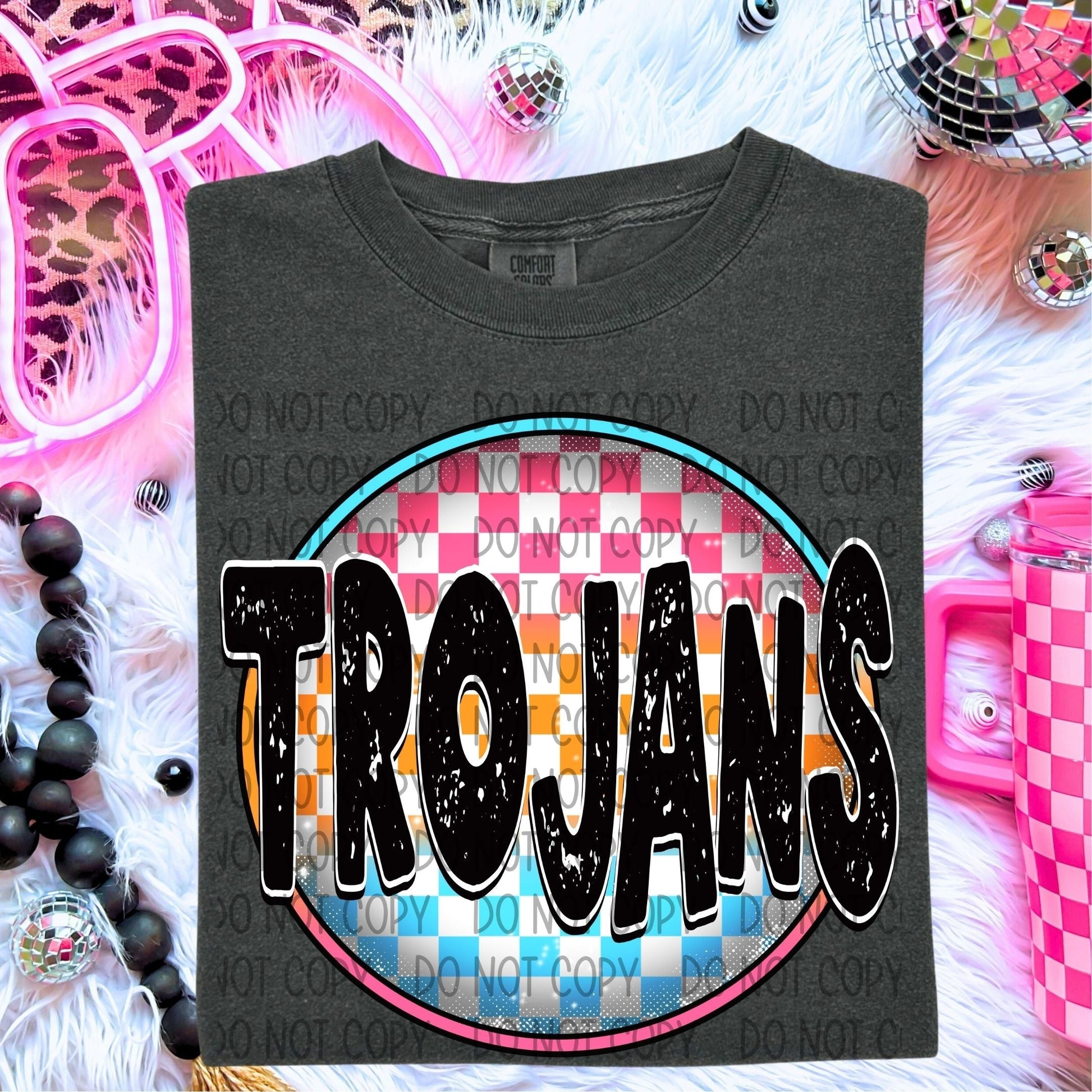 Trojans Neon Circle Mascots-Lovie T Designs