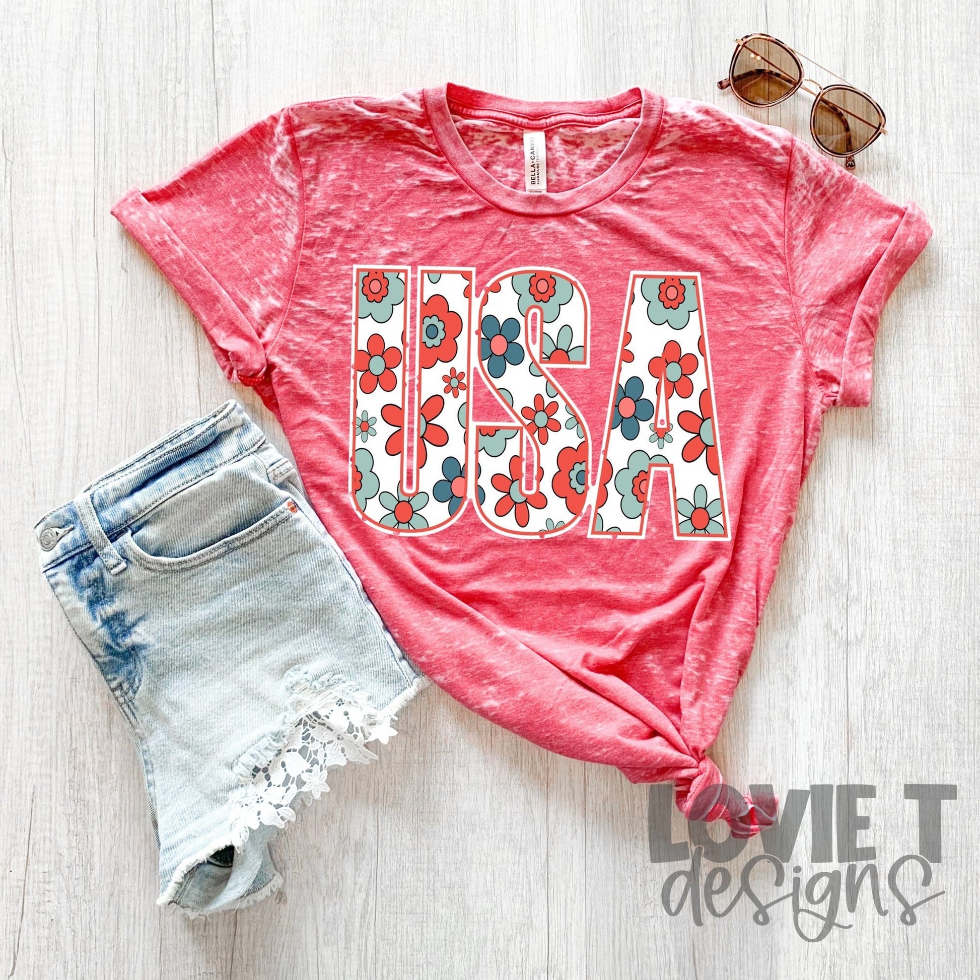 USA Retro Floral-Lovie T Designs