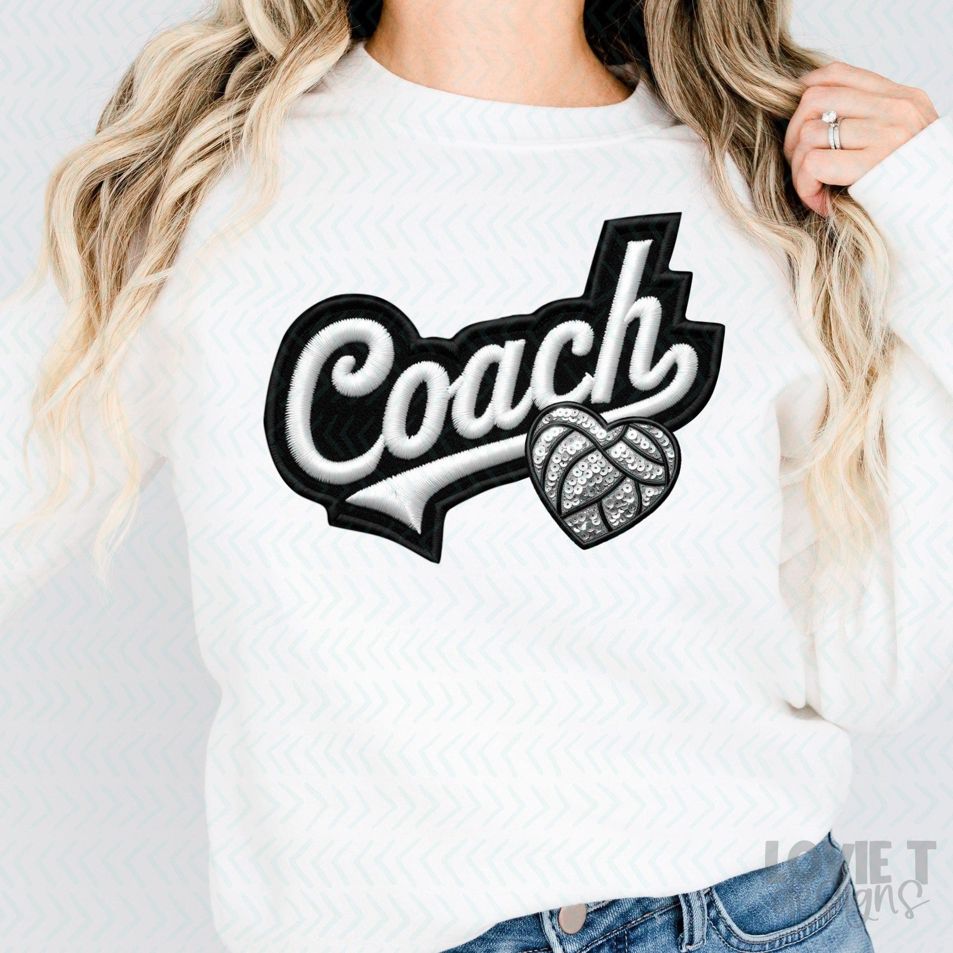 Volleyball Coach Faux Embroidery Stitch-Lovie T Designs