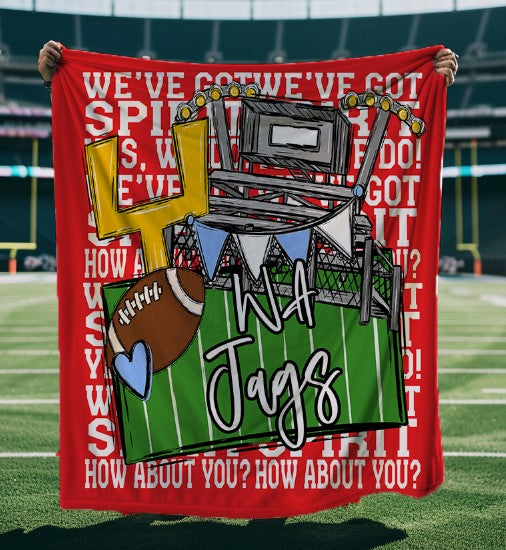 WA Jags Red Back and Columbia Blue-We've Got Spirit Football Blanket-Lovie T Designs