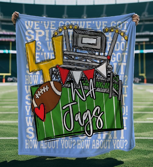 WA Jags Red and Columbia Blue-We've Got Spirit Football Blanket-Lovie T Designs