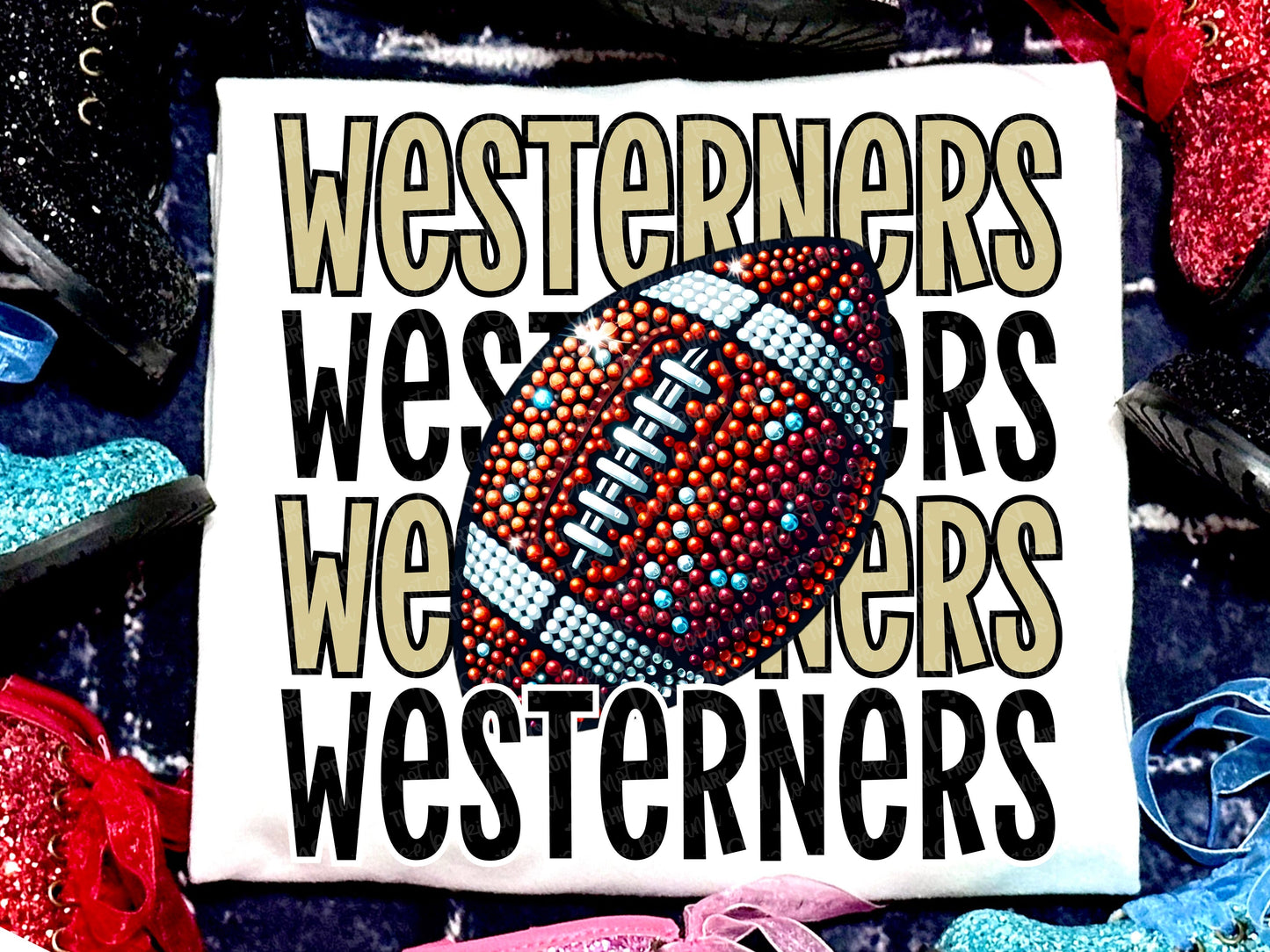 Westerners Football Faux Rhinestones Vegas Gold-Lovie T Designs