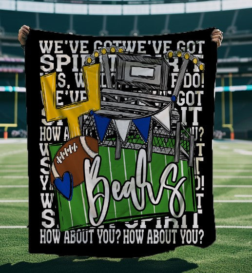 We've Got Spirit Football Blanket-Bears-Black & Blue-Lovie T Designs