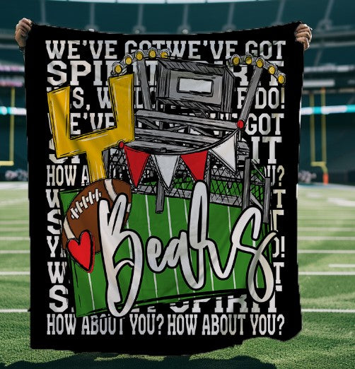 We've Got Spirit Football Blanket-Bears-Black & Red-Lovie T Designs