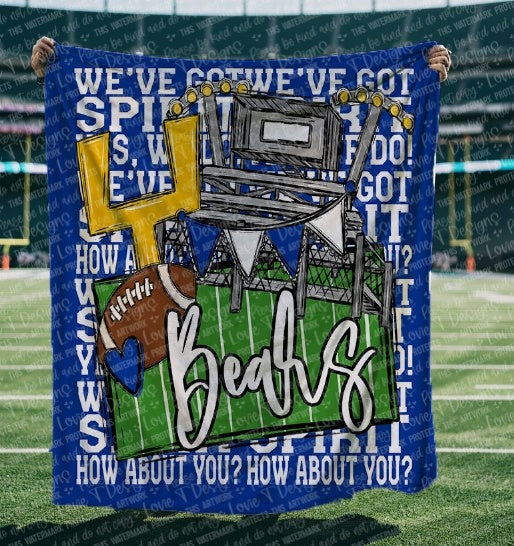 We've Got Spirit Football Blanket-Bears-Royal Blue & White-Lovie T Designs