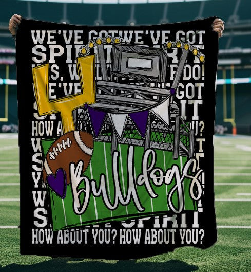 We've Got Spirit Football Blanket-Bulldogs-Black & Purple-Lovie T Designs