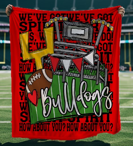 We've Got Spirit Football Blanket-Bulldogs-Black & Red-Lovie T Designs