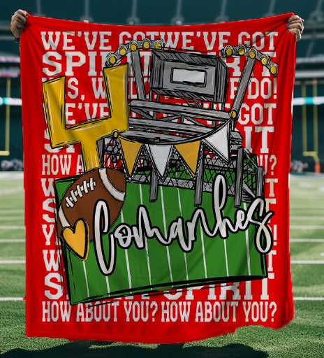 We've Got Spirit Football Blanket-Comanches-Red & Yellow Gold-Lovie T Designs