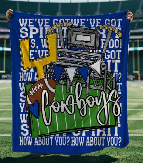 We've Got Spirit Football Blanket-Cowboys-Blue & White-Lovie T Designs