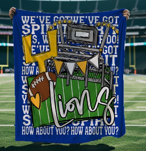 We've Got Spirit Football Blanket-Lions-Royal Blue & Yellow Gold-Lovie T Designs